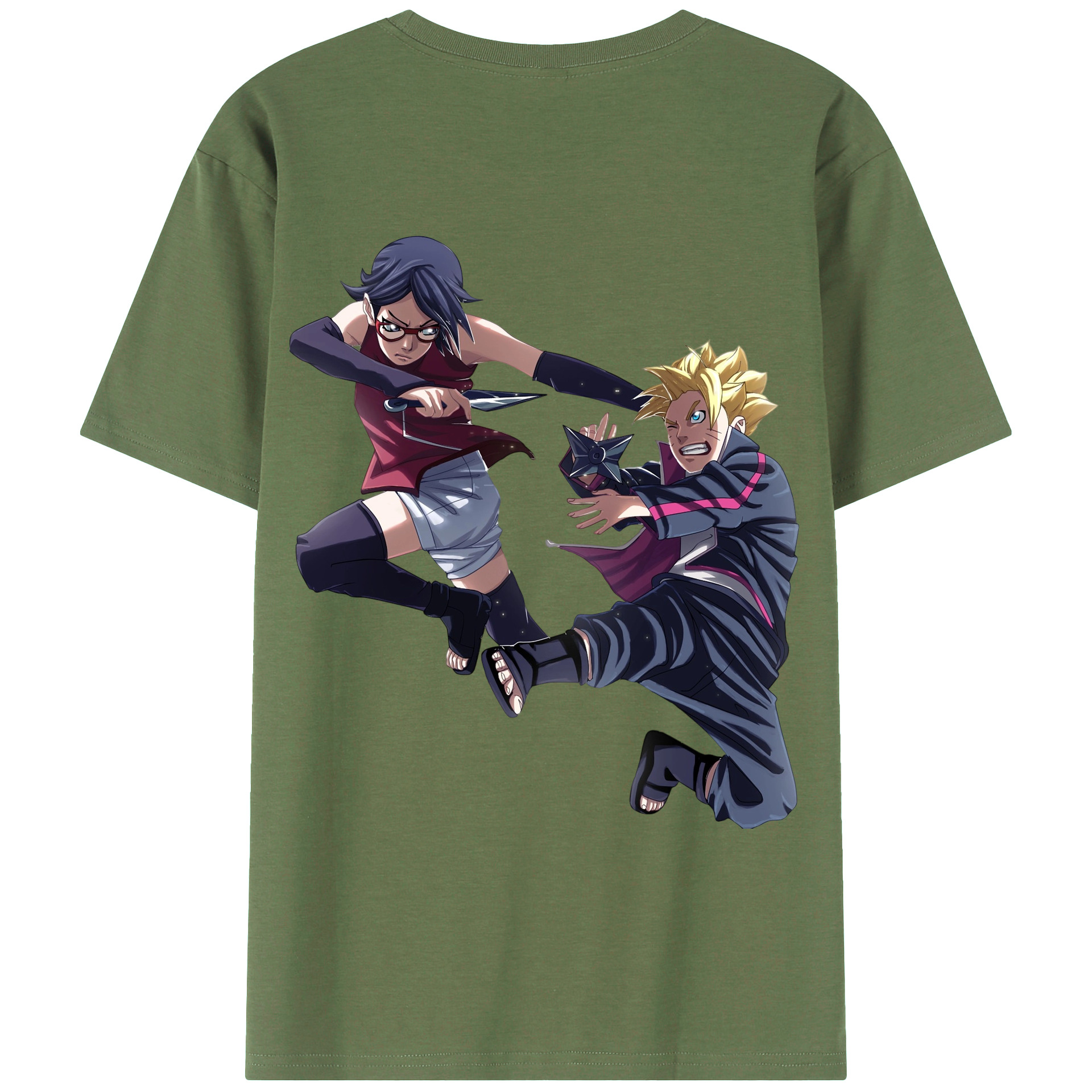 （画像用） NARUTO -ナルト- うちは サラダ Uchiha Sarada 綿100％ メンズ半袖Tシャツ（バックプリント） 通気性